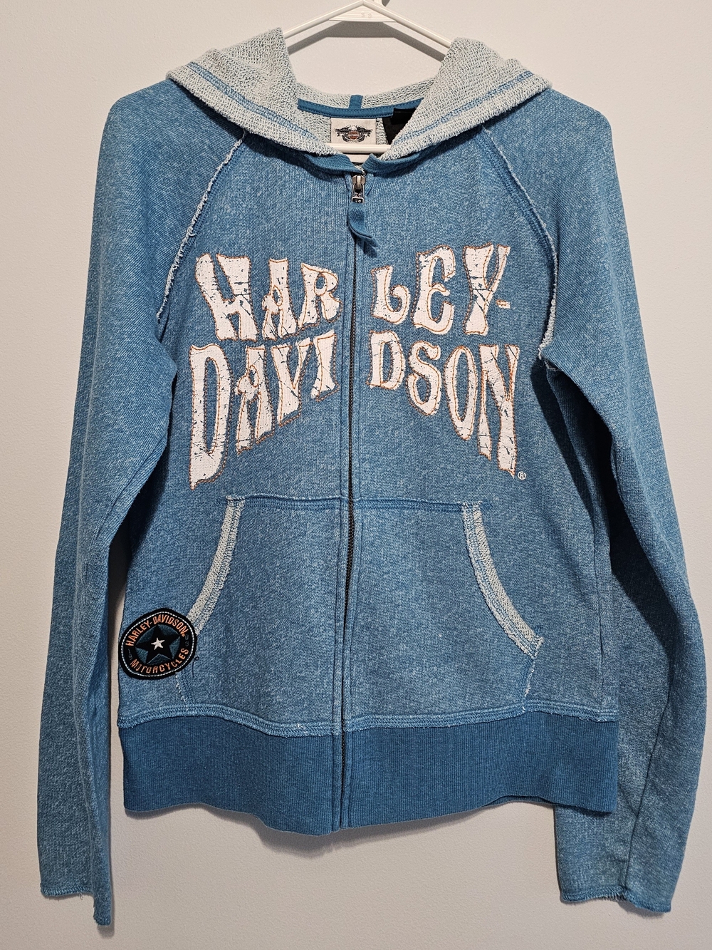 Harley-Davidson Women's Teal Zip-Up Hoodie with Distressed Logo